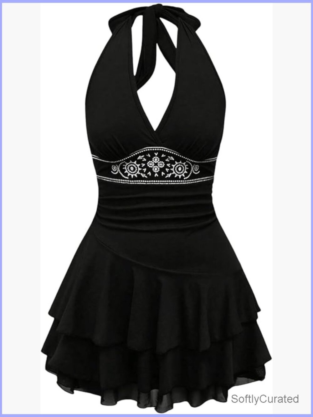 Halter Backless Mini Dress Flowy Sleeveless V Neck Tie Back A Line Casual Sun